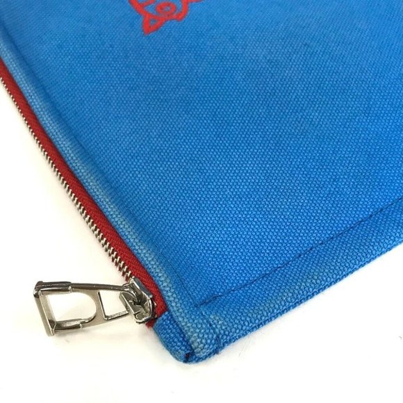 Authentic HERMES The King of Cats MITSOU Mitsu Cat Yachting PM Pouch Canvas Blue - Picture 12 of 12